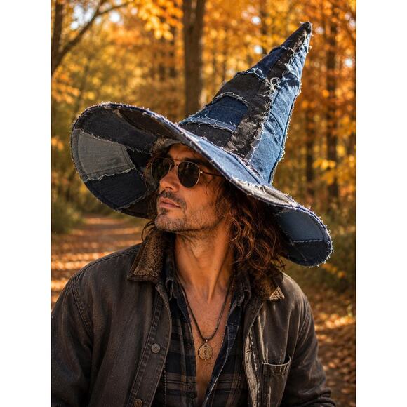 Handmade Patchwork Denim Wizard Hat XL 24\